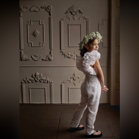 NWOT White boho flower girl romper with ruffle - Picture 1 of 6